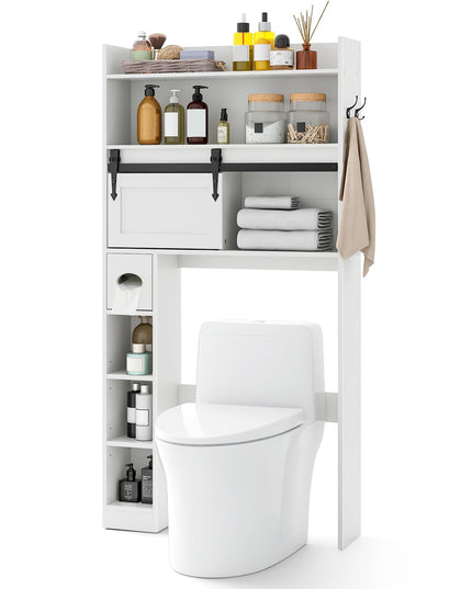Giantex Over The Toilet Storage Cabinet, 6-Tier Freestanding above Toilet Rack with Gliding Door
