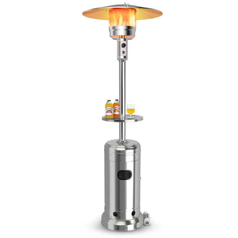 Giantex 50000 BTU Outdoor Propane Heater, Patio Heater with Height Adjustable Shelf Tabletop & Wheels