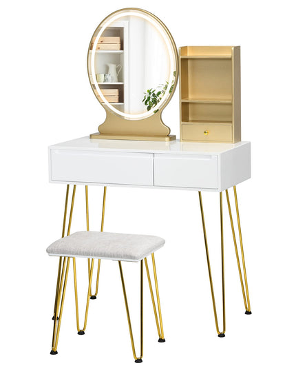 CHARMAID Vanity Set with Lighted Mirror, 3 Drawers and 3 Tiers Storage Shelves