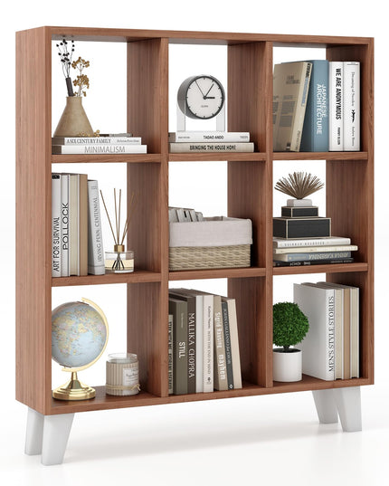 Giantex 9-Cube Open Bookcase, 3-Tier Freestanding Bookshelf with 4 Slanted Legs & 6 Removable Shelves