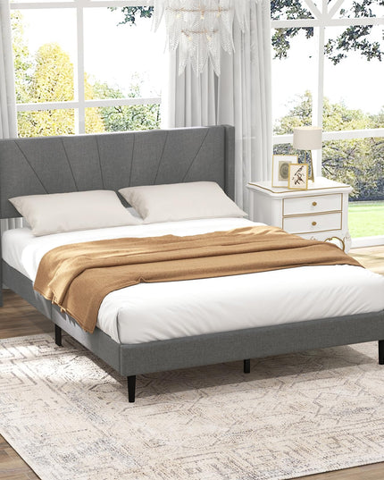 Giantex Bed Frame, Modern Linen Upholstered Platform Bed with Wingback Headboard