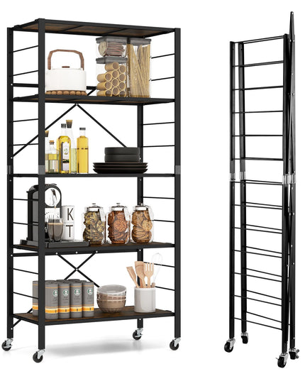 Giantex Folding Bookshelf with Wheels