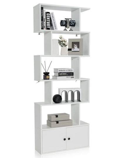 Giantex Set of 2 6-Tier Geometric Bookcase with Cabinet