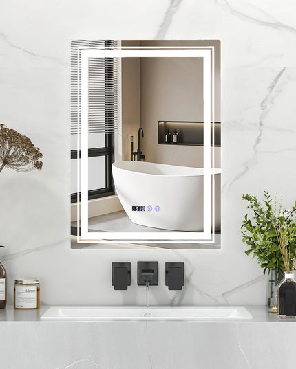 LED Bathroom Mirror, Lighted Beveled Edge Vanity Mirror Wall Mounted