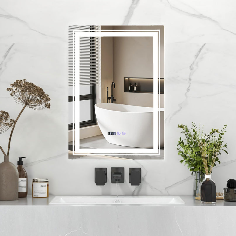 LED Bathroom Mirror, Lighted Beveled Edge Vanity Mirror Wall Mounted