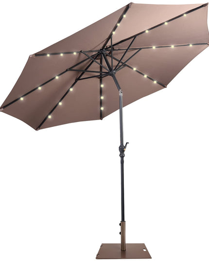 Giantex Patio Umbrella with Base Stand, 10ft Solar Led Lights Outdoor Umbrella and 50 LBS Steel Umbrella Base Stand w/ Wheels