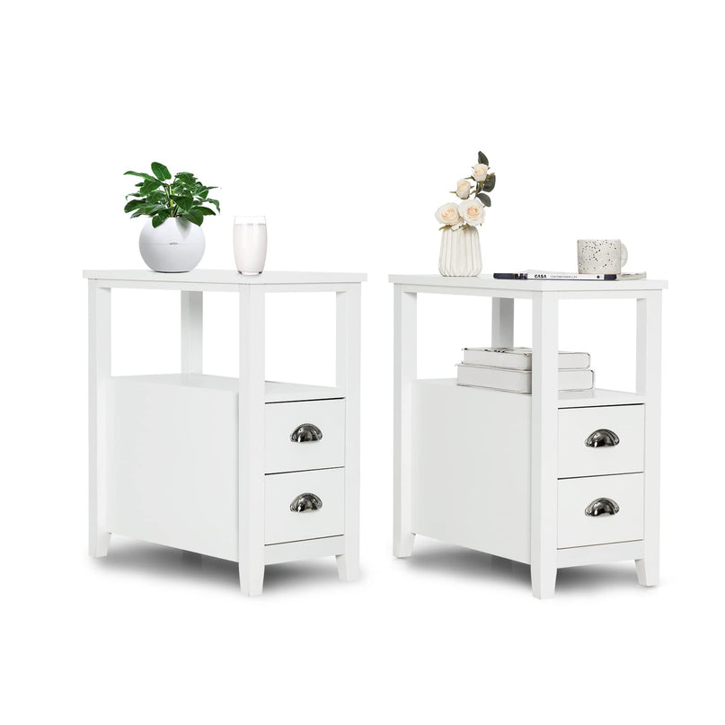 Giantex End Table Wooden W/ 2 Drawers and Shelf Space-Saving Rectangular Bedside Table