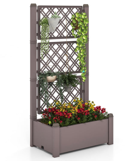 Giantex Raised Garden Bed with Trellis 59”, Self-Watering Planter Box with Water Level Indicator & Removable Space Dividers