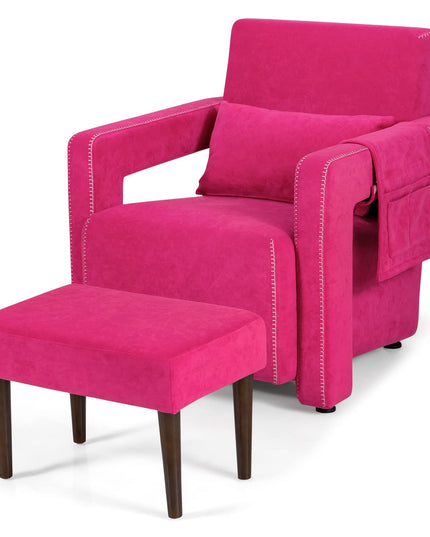 Giantex Modern Accent Chair with Ottoman, Soft Berber Fleece Armchair Single Sofa and Footstool Set w/Waist Pillow