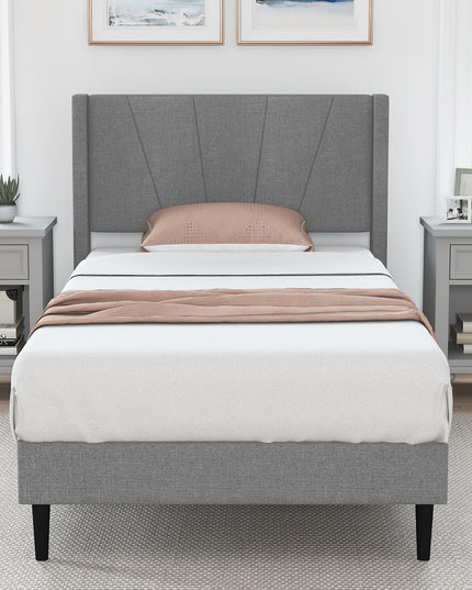 Giantex Bed Frame, Modern Linen Upholstered Platform Bed with Wingback Headboard