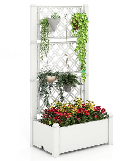Giantex Raised Garden Bed with Trellis 59”, Self-Watering Planter Box with Water Level Indicator & Removable Space Dividers