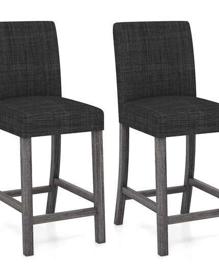 Giantex Bar Stools Counter Height, 24.5" Modern Fabric Bar Chairs with Back, Footrest & Solid Wood Legs