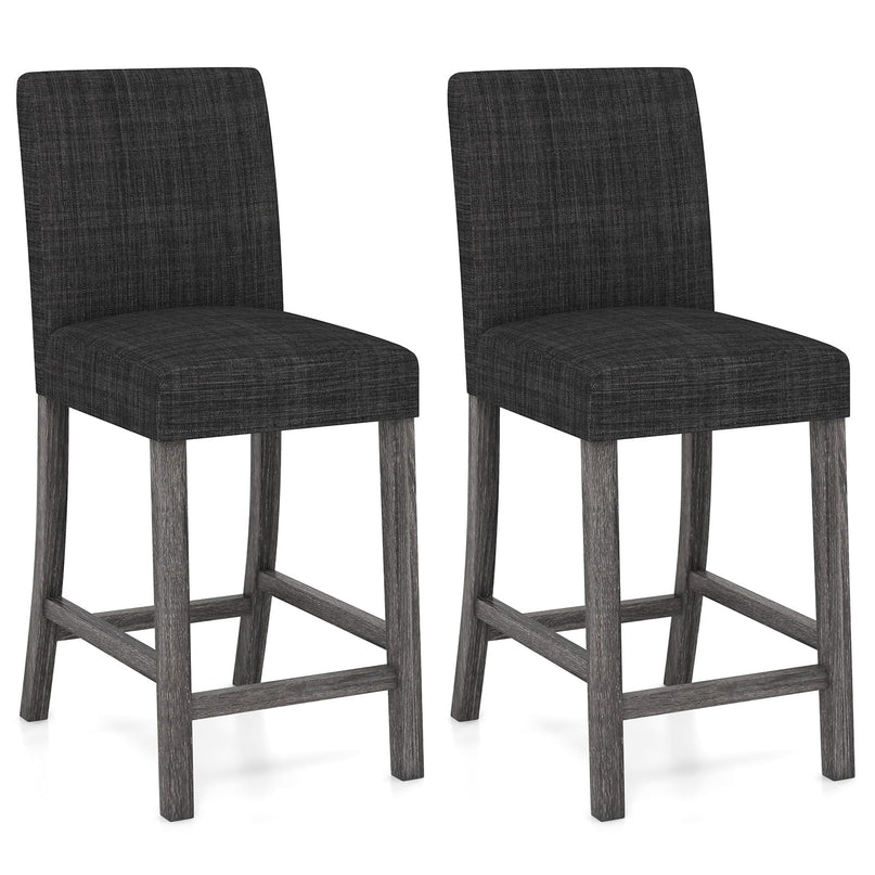Giantex Bar Stools Counter Height, 24.5" Modern Fabric Bar Chairs with Back, Footrest & Solid Wood Legs