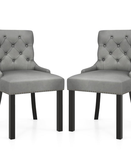 Gianex Upholstered Dining Chairs Set, Wood Wingback Accent Chairs w/Rubber Wood Legs & Nailhead Button Tufted Back