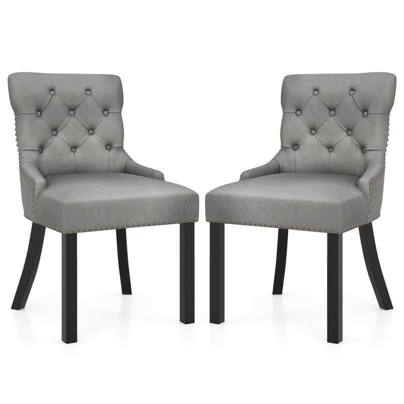 Gianex Upholstered Dining Chairs Set, Wood Wingback Accent Chairs w/Rubber Wood Legs & Nailhead Button Tufted Back