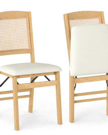 Giantex Rubber Wood Kitchen Chair w/Linen Padded Seat & Rattan Backrest No Assembly