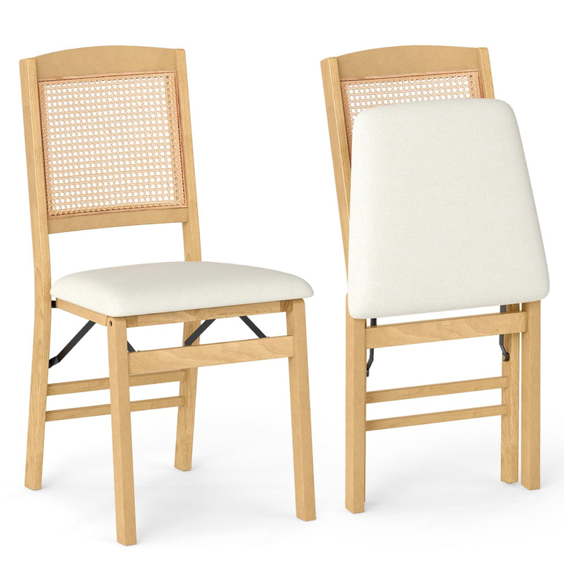 Giantex Rubber Wood Kitchen Chair w/Linen Padded Seat & Rattan Backrest No Assembly
