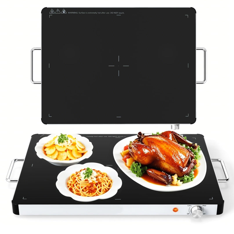 Giantex Electric Warming Tray 53 x 40 cm - Tempered Glass Buffet Server & Food Warmer