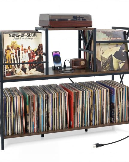 Giantex Large Record Player Stand with Charging Station