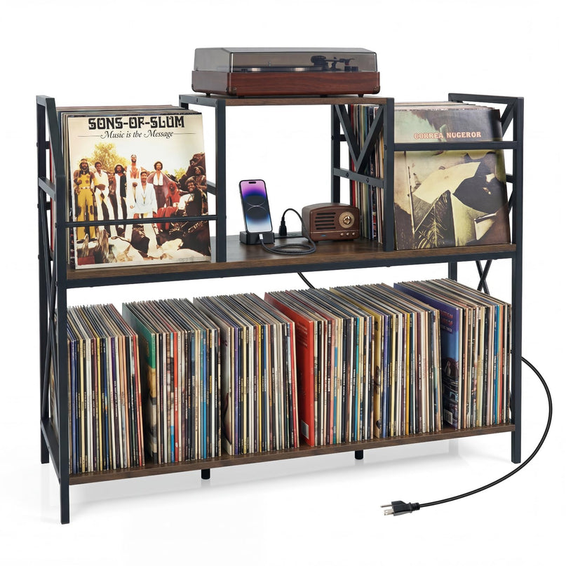 Giantex Large Record Player Stand with Charging Station