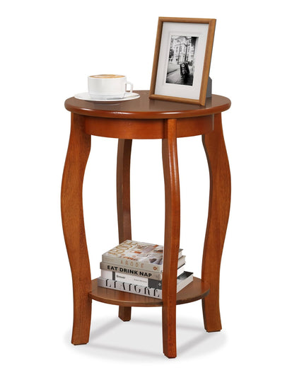 Giantex 2-Tier Round End Table, Narrow Tiered Telephone Table with Storage Shelf, Solid Wood Legs