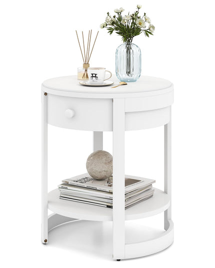 Giantex Round Side Tables Set of 1/2, 2-Tier Retro End Tables with Drawer & Shelf