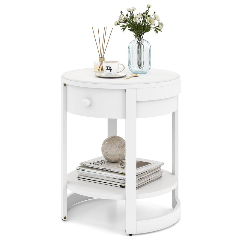 Giantex Round Side Tables Set of 1/2, 2-Tier Retro End Tables with Drawer & Shelf