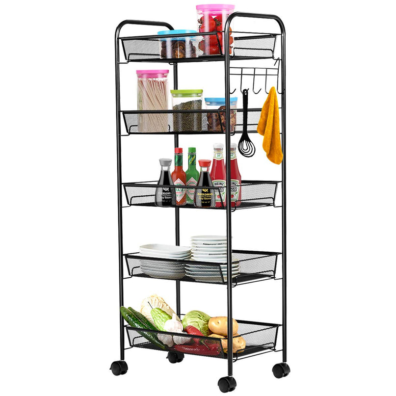 Giantex 5-Tier Storage Cart Rolling Trolley Organizer Utility Cart with Lockable Wheels