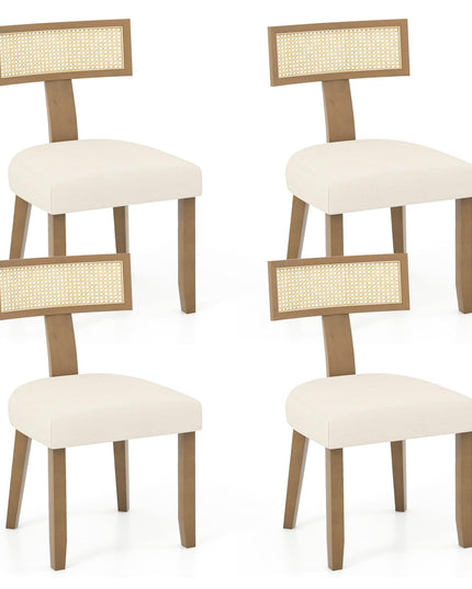 Giantex Rattan Dining Chairs Set, Mid Century Modern Kitchen Chairs w/Rattan Backrest & Rubber Wood Legs