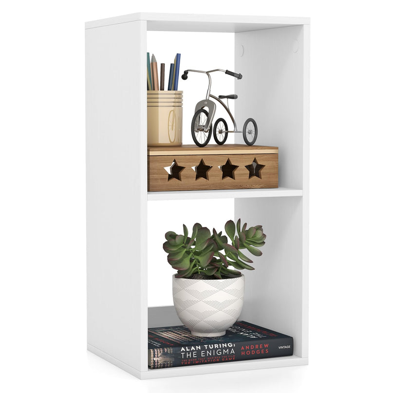 Giantex 2-Cube Bookcase, White Cubby Bookshelf w/Back Guardrail & Anti-Tipping Kits