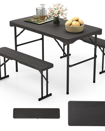 Giantex Folding Picnic Table Bench Set, Rectangular Patio Dining Table Set for 4, with HDPE Tabletop