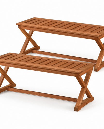 GIANTEX 44" Outdoor Bench Solid Wood Garden Bench with Cross Legs(1/2)