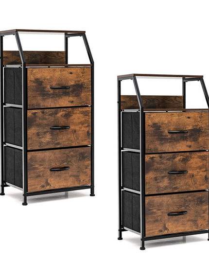 Giantex 3 Drawers Dresser, Storage Tower w/ 3 Foldable Fabric Drawers & Open Shelves