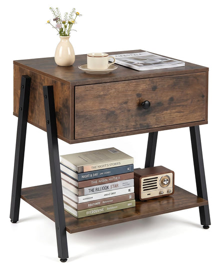 Giantex Industrial Night Stand with Drawer and Open Shelf