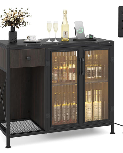 Giantex Buffet Sideboard with Power Outlets and LED Light