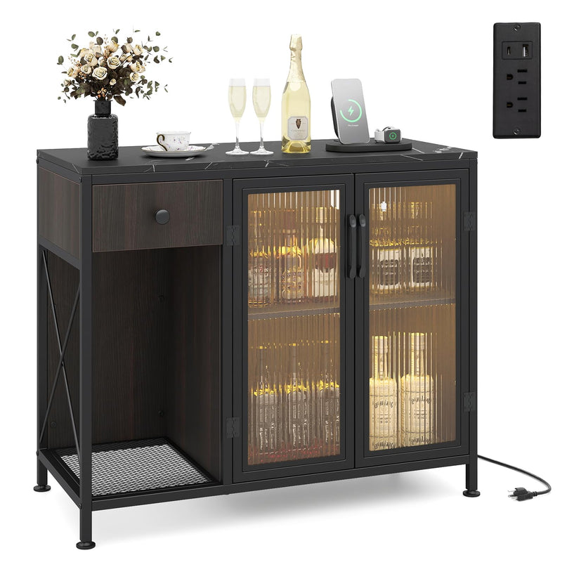 Giantex Buffet Sideboard with Power Outlets and LED Light