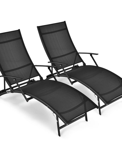 Giantex Set of 2 Patio Chaise Lounge Chairs, with 5-Level Adjustable Backrest, Armrests