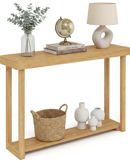 Giantex Console en bois massif à 2 niveaux avec cadre en bois de teck et étagère de rangement (46" x 12" x 32")