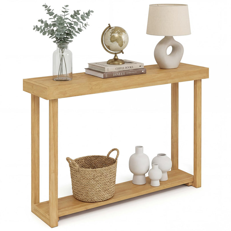Giantex Console en bois massif à 2 niveaux avec cadre en bois de teck et étagère de rangement (46" x 12" x 32")