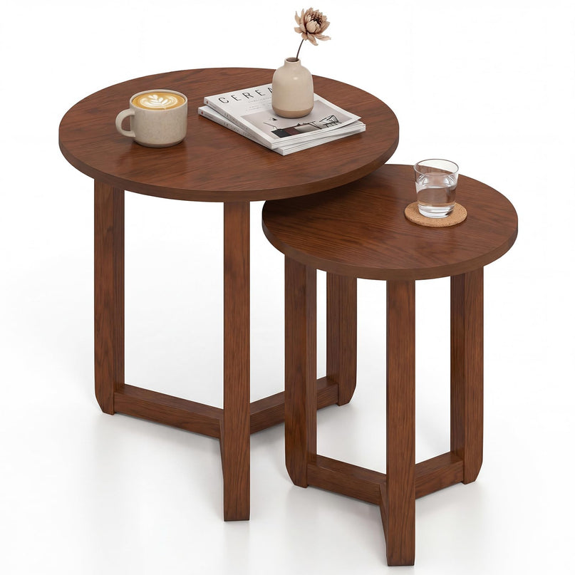 Giantex Tables basses gigognes rondes, ensemble de 2 tables d'appoint gigognes en bois