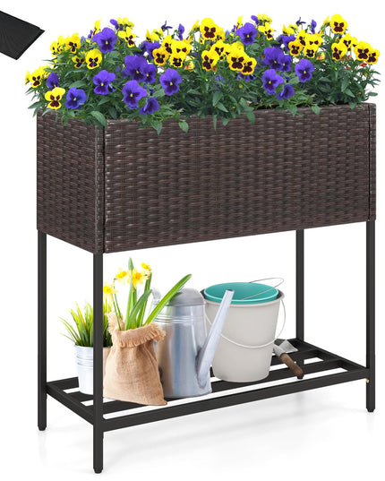 Giantex Raised Garden Bed with Legs, Rattan Elevated Planter Box w/Storage Shelf