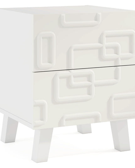Giantex 2-Drawer Bedside Table with 3D Geometric Patterns for Small Space