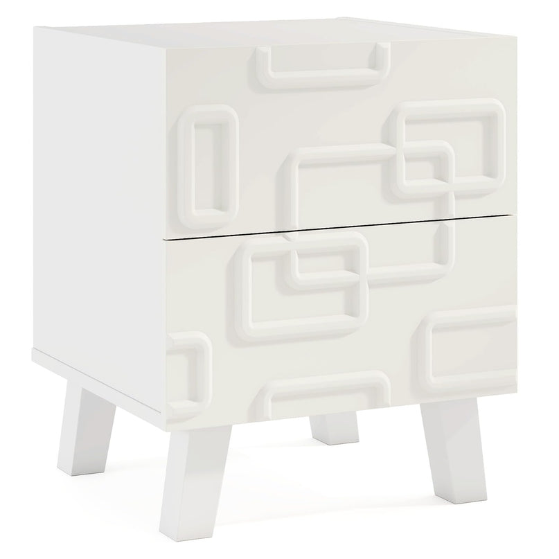 Giantex 2-Drawer Bedside Table with 3D Geometric Patterns for Small Space