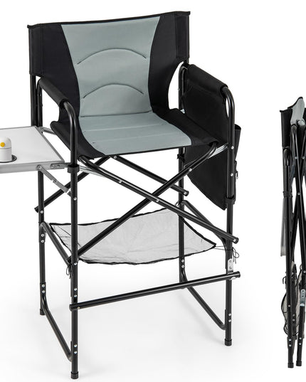Chaise de réalisateur Giantex de 46 pouces de haut, chaise de camping pliante avec hauteur d'assise de 31 pouces, table latérale, porte-gobelet