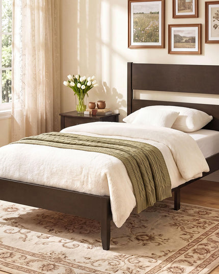 GIANTEX Twin/Full/Queen Size Wooden Bed Frame with Slatted Headboard