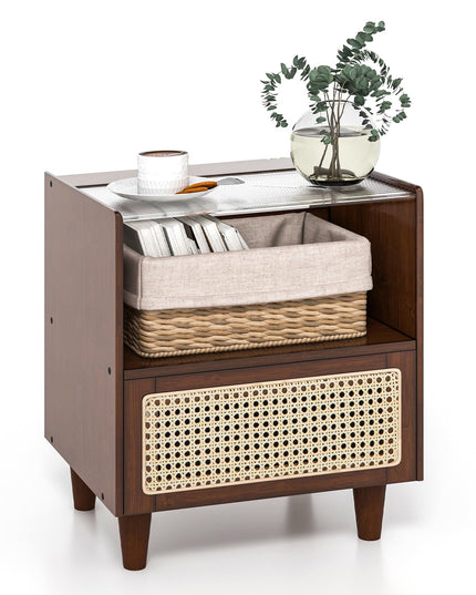 Giantex Rattan Nightstand with Drawer