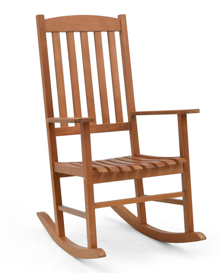 Giantex Wood Outdoor Rocking Chair - Eucalyptus Rocker Chair with Stable & Safe Rocking Base