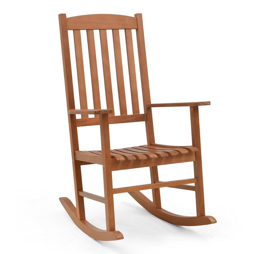 Giantex Wood Outdoor Rocking Chair - Eucalyptus Rocker Chair with Stable & Safe Rocking Base