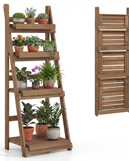 GIANTEX 4-Tier Foldable Wooden Plant Stand