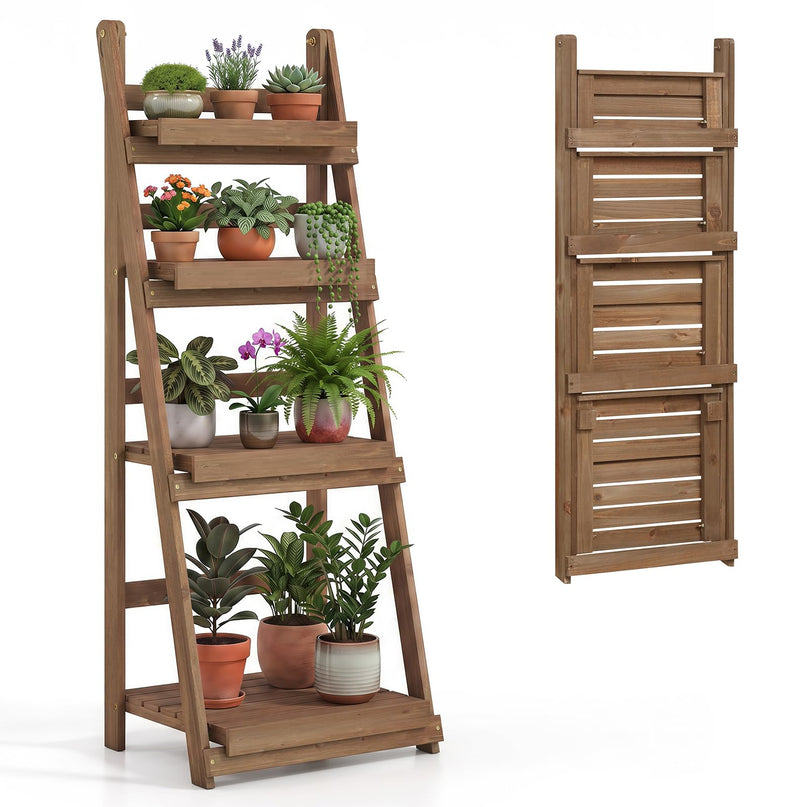 GIANTEX 4-Tier Foldable Wooden Plant Stand